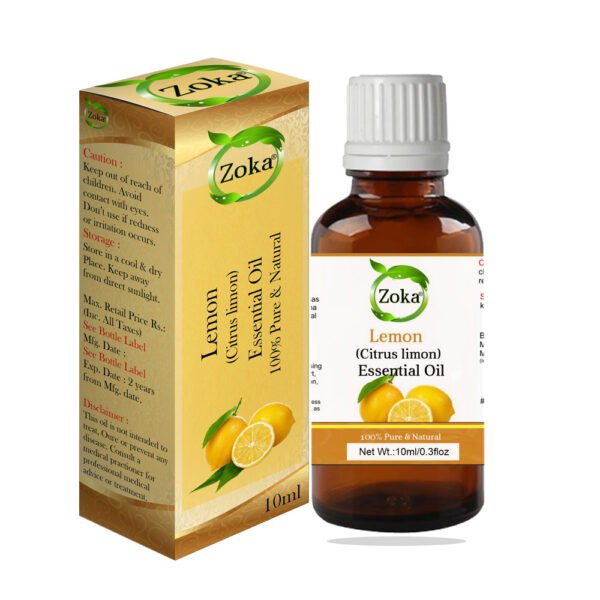Zoka Lemon Essential Oil – 100% Pure & Natural for Refreshing Aromatherapy & Skin Care